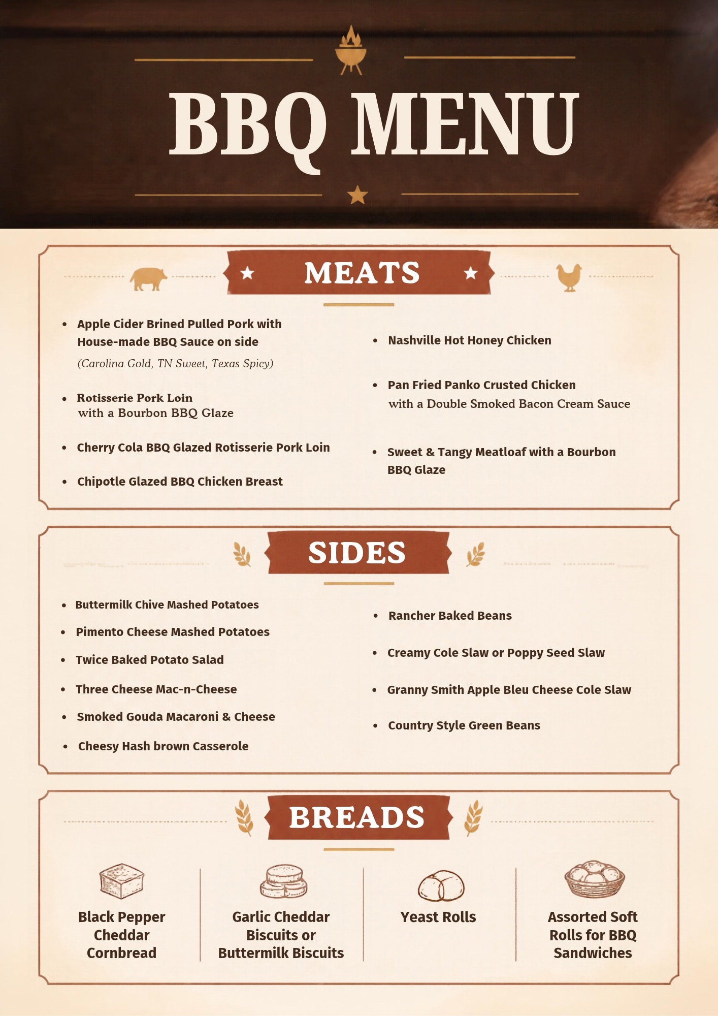 BBQ catering menu