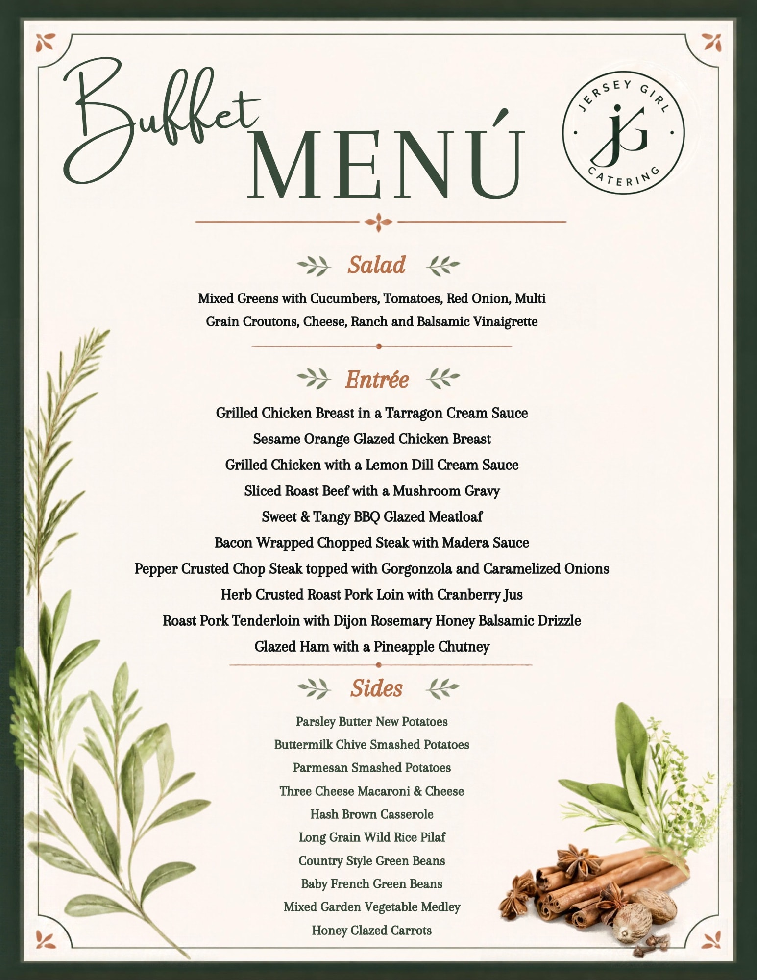 Jersey Girl Catering Buffet Menu